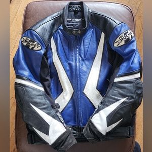 Joe Rocket Leather Motorcycle Riding Jacket 46 men's blue black